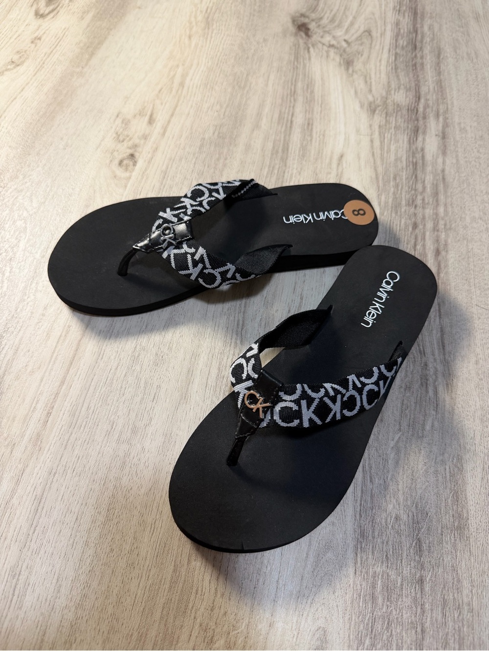Calvin Klein Black and White Logo Strap Women's Sandals